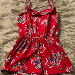 P.S. red floral romper with spaghetti straps. Sizer 5